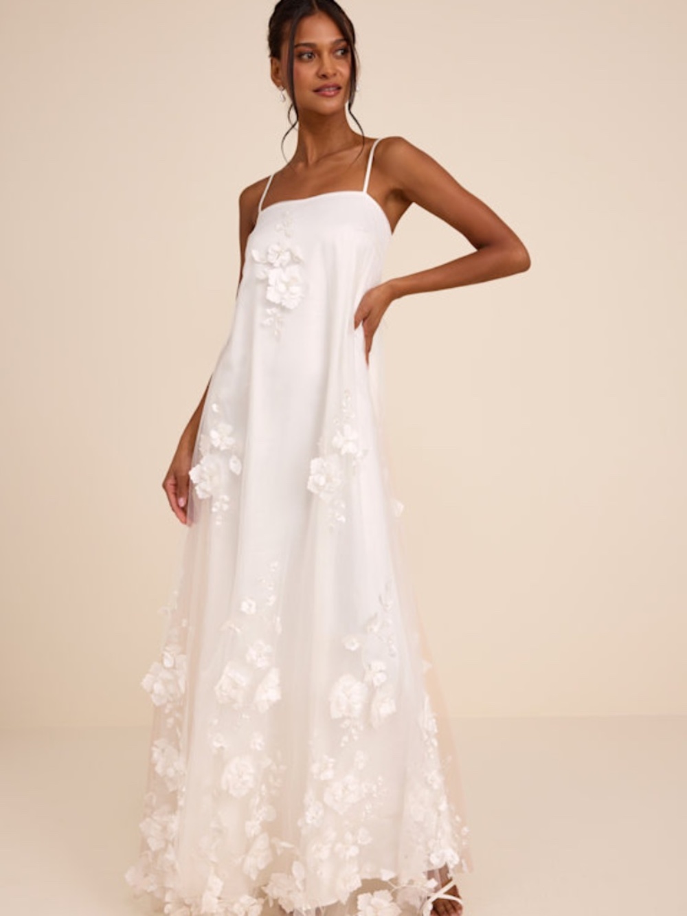 Lulus Allie White Floral Applique Shift Maxi Dress - Size S